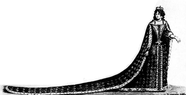 288. Антуан Трувэн, Свадебное платье принцессы Марии Луизы Орлеанской, которая вышла замуж в Париже в 1679 году за испанского короля Карла II. Гравюра. 