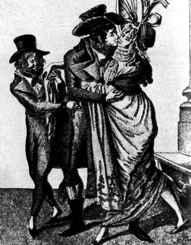 353. Французская карикатура 1796 года. Анкруаябль ...! (Невероятные... !) Этим французским словом называли тогда франтов, одевающихся чрезмерно модно. 
