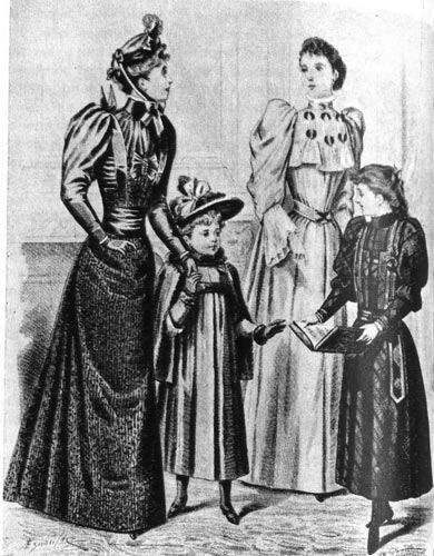 465. «Журнал де демуазель», 1892 г. Детская одежда в принципе такая же, как и у взрослых: плечи так же приподняты и подчеркнуты. 