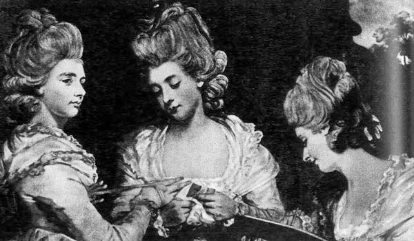 531. Джошуа Рейнолдс, Сестры Вальдеграве. В эпоху барокко как мужчины, так и женщины отдавали предпочтение напудренным прическам. Женщины зачесывали волосы высоко надо лбом и декорировали их лентами. 