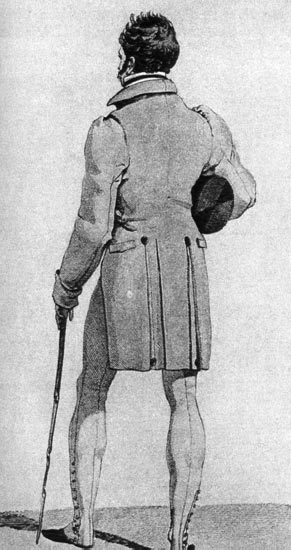 827. Из «Костюм паризьен» (Costumes parisiens), 1813г. Пиджак из сукна с нанковыми обтягивающими брюками. 