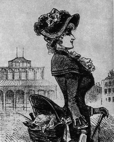 906. «Ле Шаривари», 1885. Карикатура на даму с турнюром: «Если бы эти корзинки могли быть использованы хотя бы для покупок!» 
