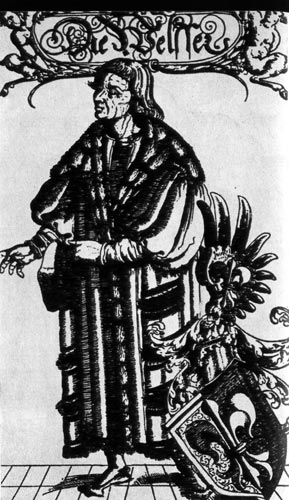 935. Нюрнбергский торговец, 1610 г. Другой вариант пдаща Schaube    украшен полосками из меха и меховым воротником. 
