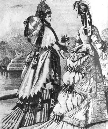 991. «Виктория» (Victoria), Берлин, 1872. Ленты являются неотъемлемым элементом юбки с турнюром. 