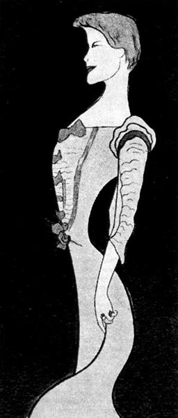 8. Леонетто Каппьелло, Марте Брандес. Эскиз. В конце XIX века широкие юбки снова исчезли, но грудь и талия по-прежнему туго шнуровались.