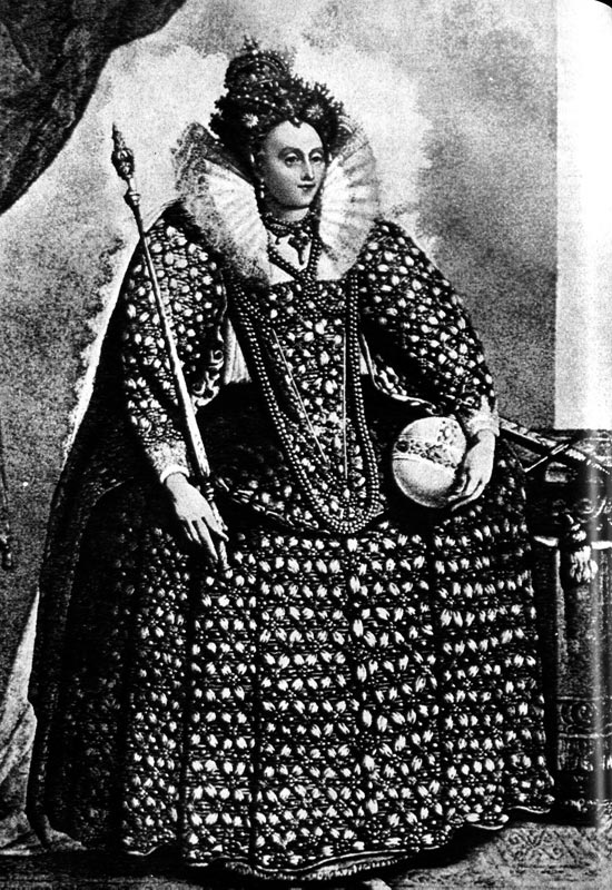 223. Гравюра с картины Криспина Пассе. Королева Елизавета в парадной одежде, в которой она присутствовала на церемонии в соборе св. Павла. 