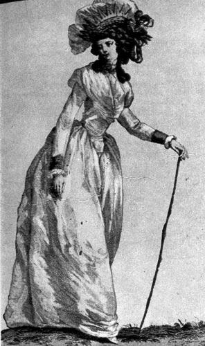 327. Из французского модного журнала. Молодая Дама одета в неглиже, на голове у неё головной убор токе а ля курок дамур (toque a la couronne d'amoui). 
