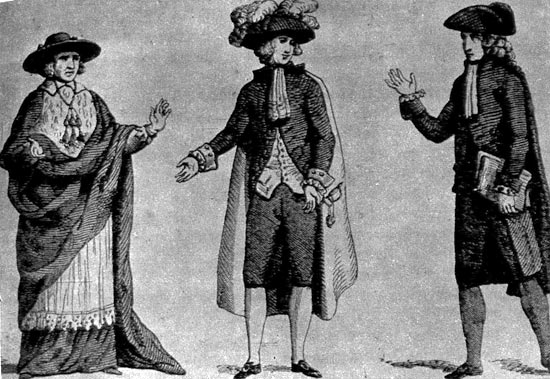 339. Духовенство, дворянство, третье сословие. Гравюра того времени. Одежда представителей третьего сословия была установлена в 1789 году. 