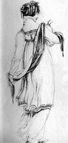 374. Из английского модного журнала, 1809г. Это выходное платье по стилю напоминает античность. 