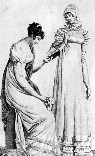 380. Около 1810г. главным украшением выходных платьев стали воланы. 
