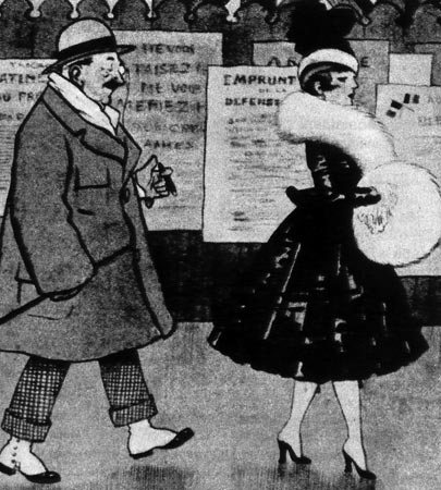  489. «Ле Рир руж» (Le Rire rouge). Париж, 1916г. «Война -длинная, юбки - короткие». Во время первой мировой войны появилась мода на короткие широкие кринолины. 