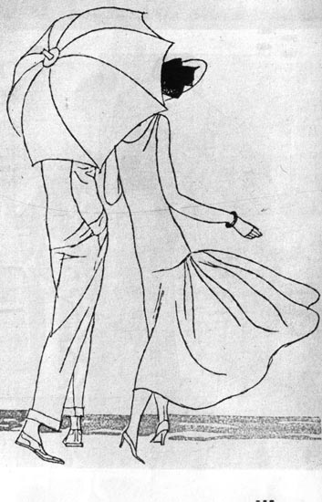 490. «Газет дю бон тон» (Gazette du bon ton), 1924 г. Летние платья не подчеркивают талии, юбки расширяются от бедер. 