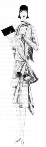 492. «Но луазир», 1929 г. У выходного платья короткая юбка с широкими воланами, едва прикрывающая колени. 