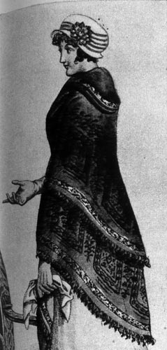 634. «Костюм паризьен» (Costume parisien), 1810 г. Соломенная шляпа, белое перкалевое платье и хлопчатобумажные белые чулки — составляли туалет дамы эпохи ампир. 