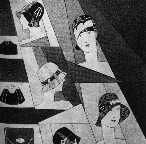 664. «Но луазир», 1929г. Несколько вариантов шляп и сумок, которые рождала французская мода в тридцатые годы. 