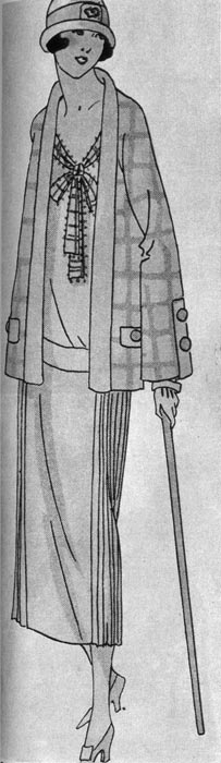 904. «Вог» (Vogue), 1924-1925гг. Модель Жана Пату. Плиссированная юбка тридцатых годов сидит свободно и естественно. Длина ее доходит до половины икры. 