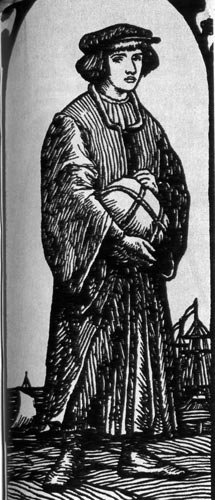 936. Немецкий купец, XV век. Плащ Schaube молодого торговца совершенно простой, без украшений и воротника. К нему носится берет. 